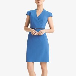 M.M. LaFleur Felisa Dress Blue Size 10 Cap Sleeve V-Neck Sheath Workwear